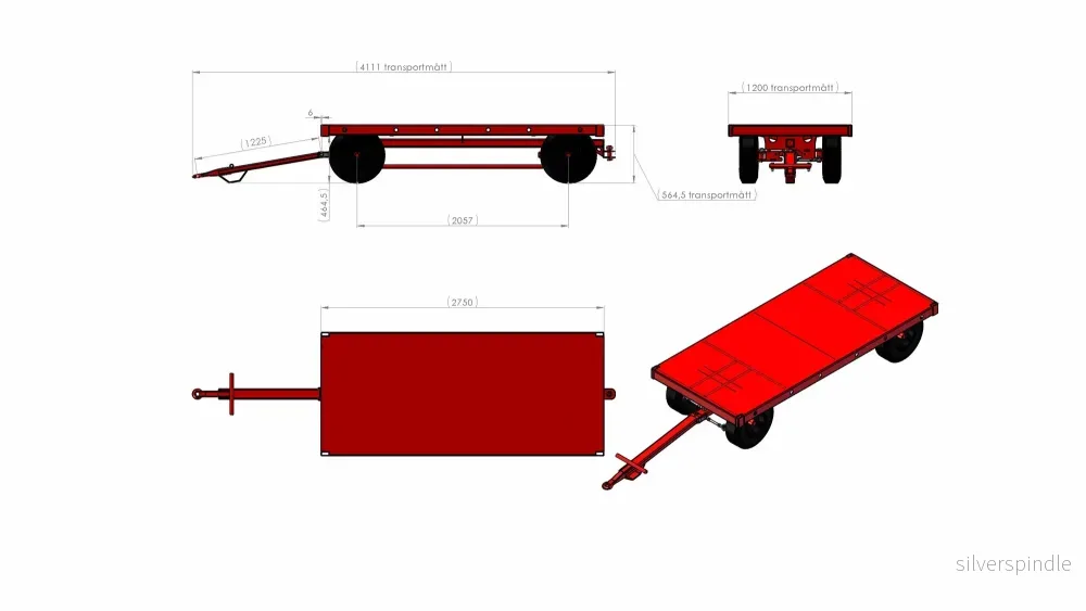 Dragvagn 4 hjuls system Hjul 6.00x9 - Bild 2