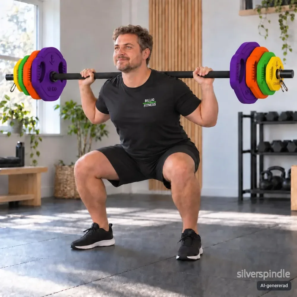 Aerobic skivstångsset 40 kg med färgad och lila viktskivor - Bild 3