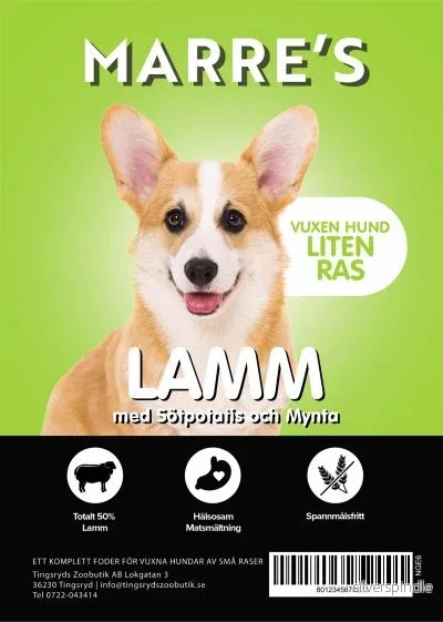 Marre´s Vuxen Liten Ras med Lamm 6kg Marre´s Vuxen Liten Ras med Lamm 6kg