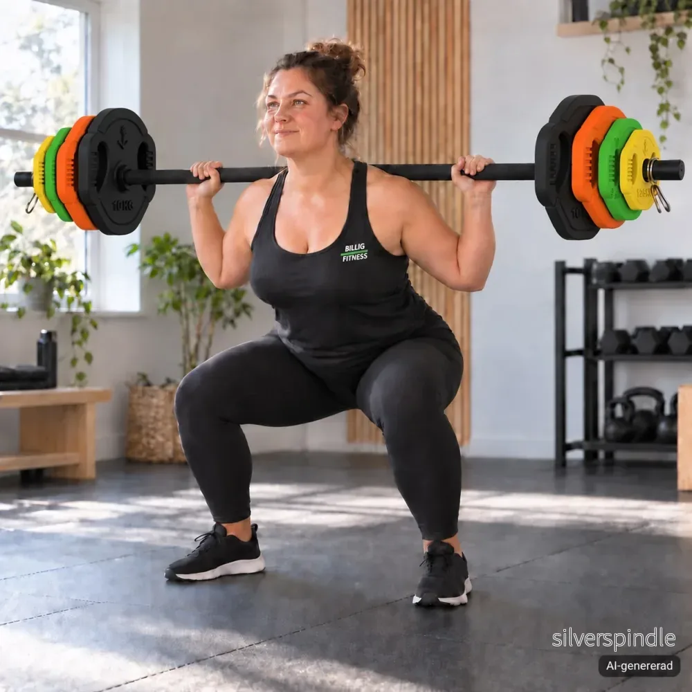 Aerobic skivstångsset 40 kg med färged och svarta viktskivor - Bild 3