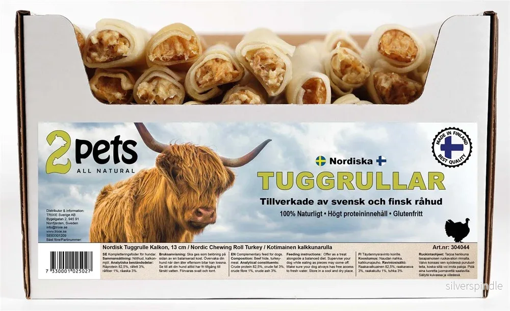 2pets Nordisk tuggrulle med kalkon, 13 cm 2pets Nordisk tuggrulle med kalkon, 13 cm
