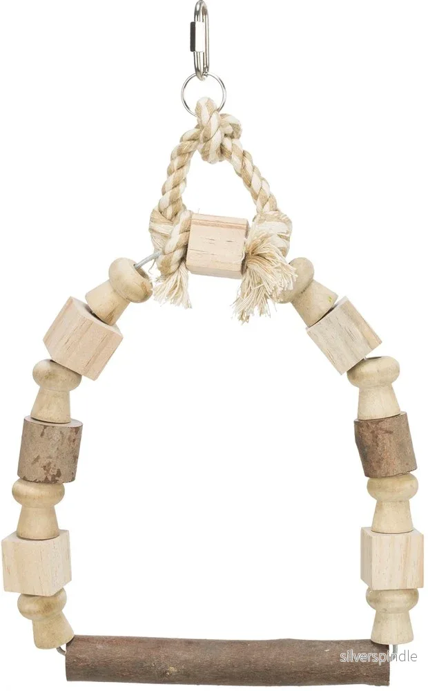 Fågelleksak, gunga med träklossar, 20×29 cm
