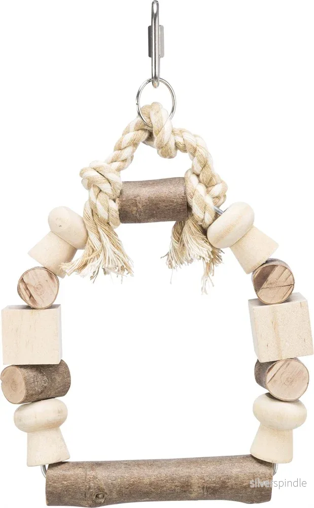 Fågelleksak, gunga med färgade träklossar, 13×19 cm