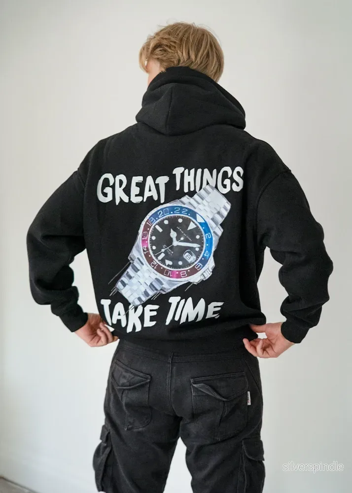 Great Things Take Time Hoodie Svart - Bild 3
