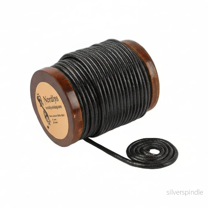 Läderband svart, 20 meter, 3 mm