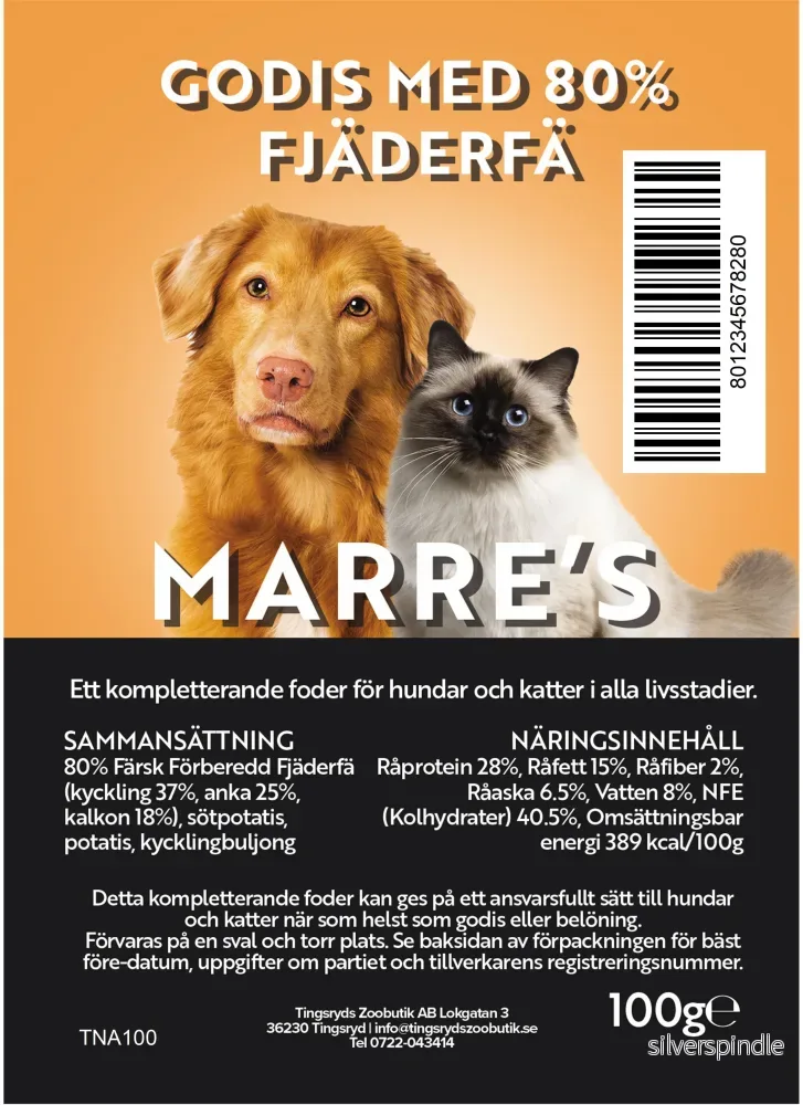 Marre’s Godis 80% Fjäderfjä 100g Marre’s Godis 80% Fjäderfjä 100g