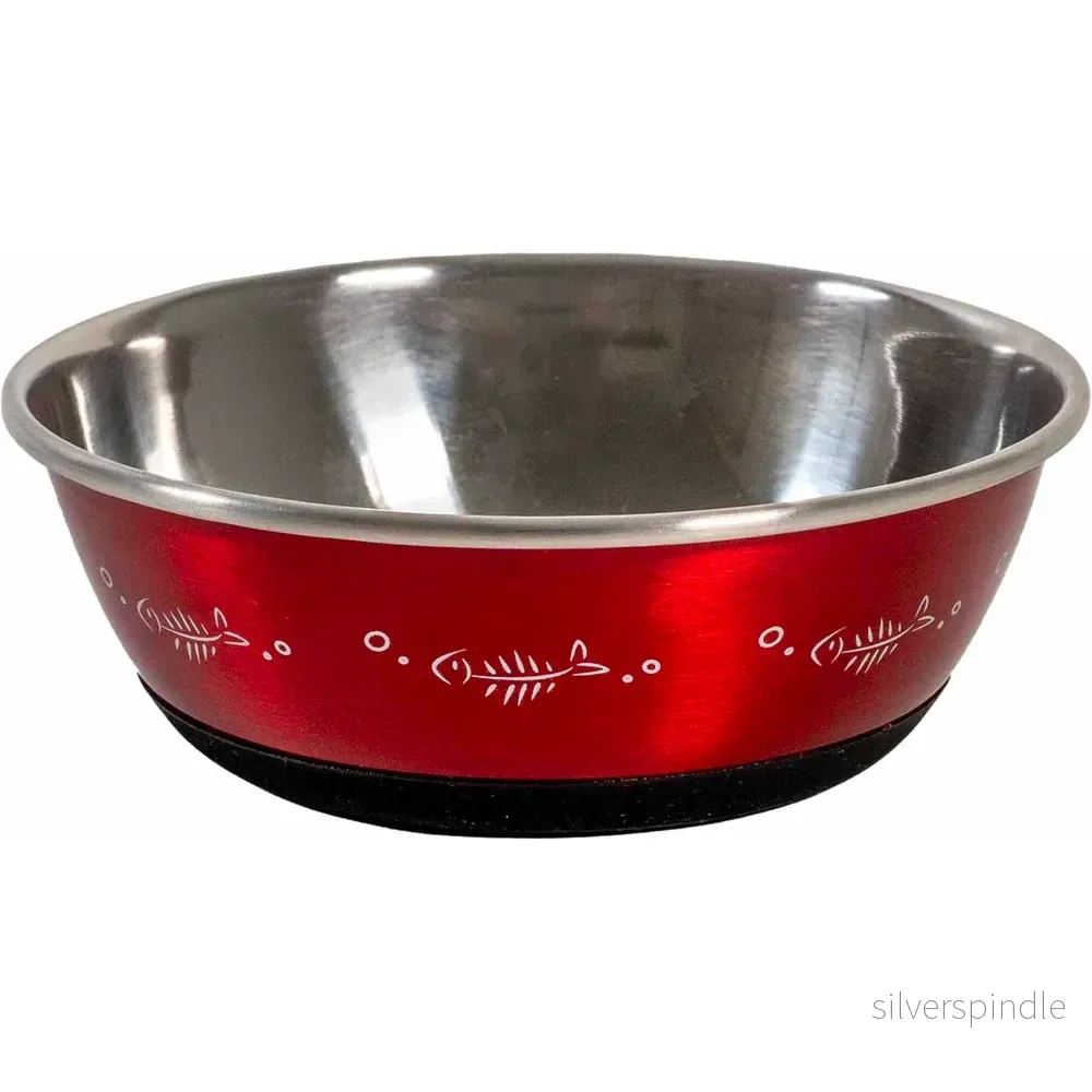 Kattskål Rostfri Antislip Röd Med Fiskar 350ml Kattskål Rostfri Antislip Röd Med Fiskar 350ml