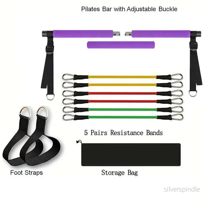 Pilates bar med justerbara remmar och 6 elastiska band - Bild 2