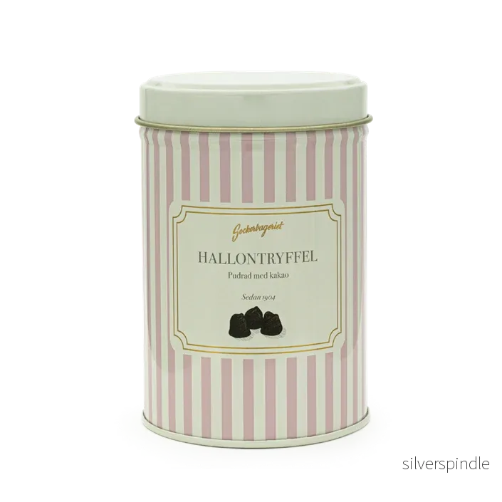 Premium hallontryfflar i plåtburk 100gr
