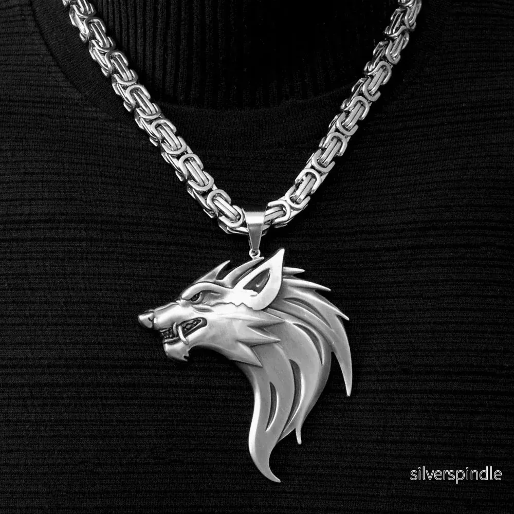 Herrhalsband med varghuvud‑hänge - Bild 2