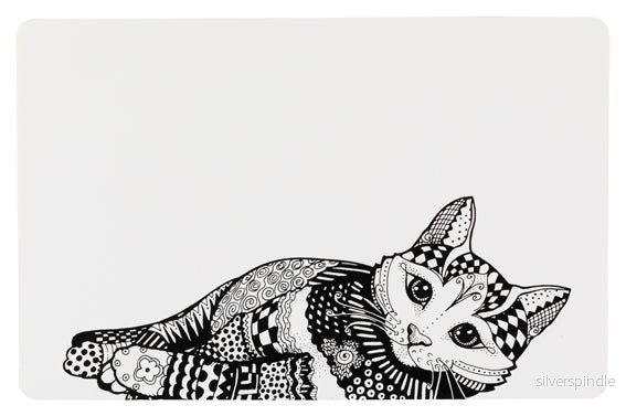 Matskålsunderlägg, Zentangle, 44 × 28 cm, vit/svart