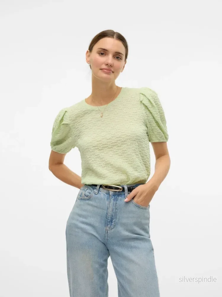 FLOWER SS PUFF SLEEVE TOP