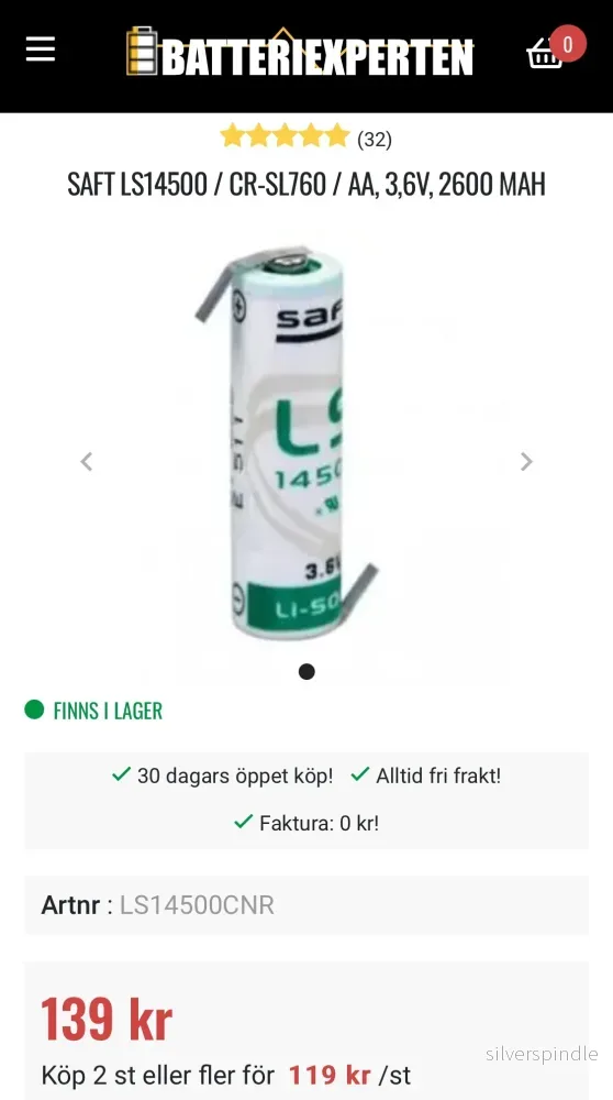 60st Special-batterier - SAFT LS14500 / CR-SL760 / AA - Litium - 3.6V C-lödfanor