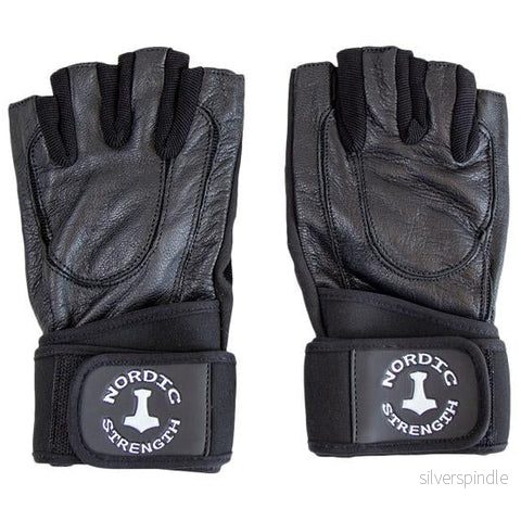Träningshandskar med handledsstöd i svart läder från Nordic Strength Träningshandskar med handledsstöd i svart läder från Nordic Strength