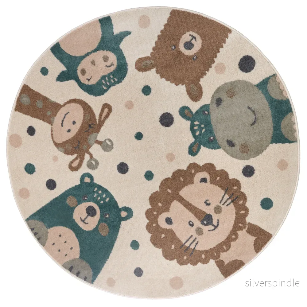 Adventures rund Animal Party creme/brun/blå