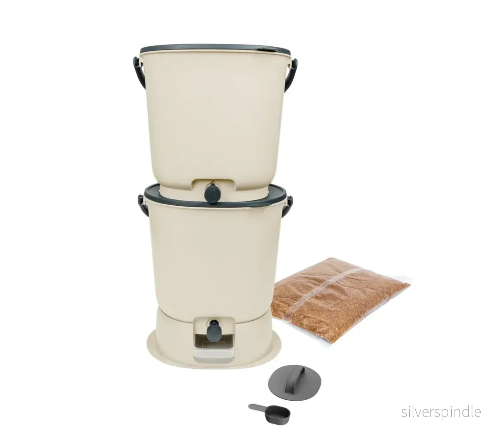 Bokashi Keittiökompostori Essential, tuplasetti, 15 litraa+ 1 kg rouhe, vanilja