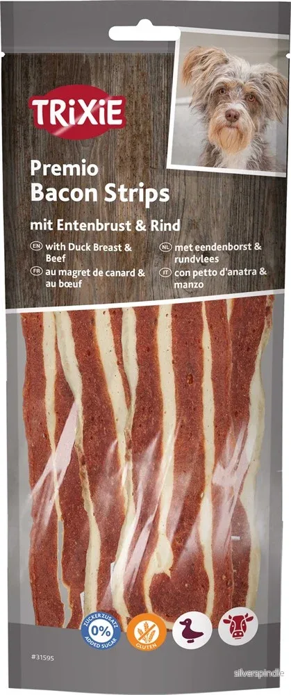 Premio baconstrimlor, med anka och nötkött, 19 cm, 80 g