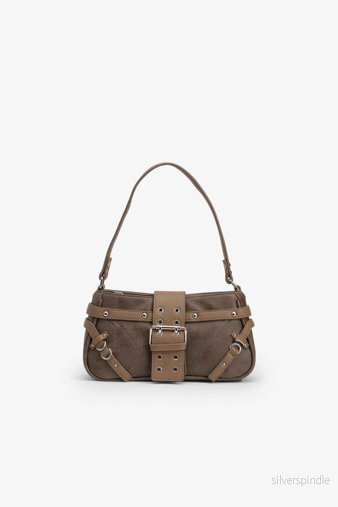 BROWN SHOULDER BAG WITH BUCKLE CLEENA