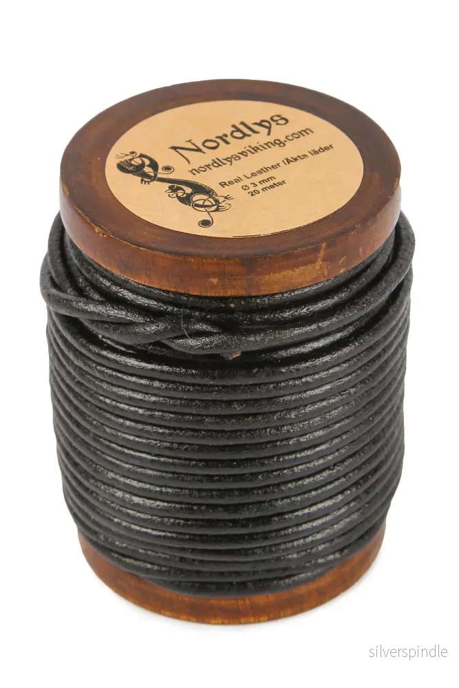 Läderband svart, 20 meter, 3 mm - Bild 2