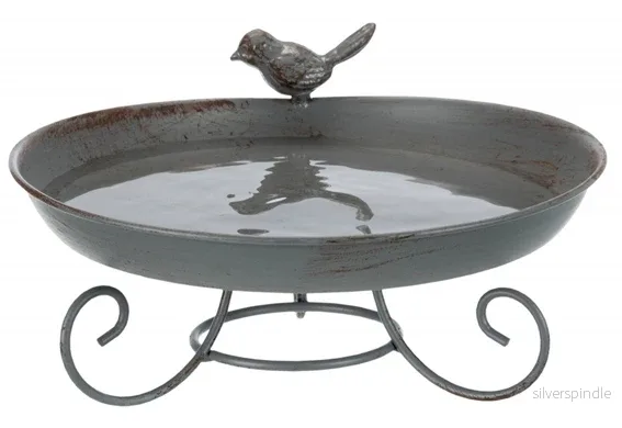 Fågelbad, stående, metall, 800 ml/ø 22 cm, grå