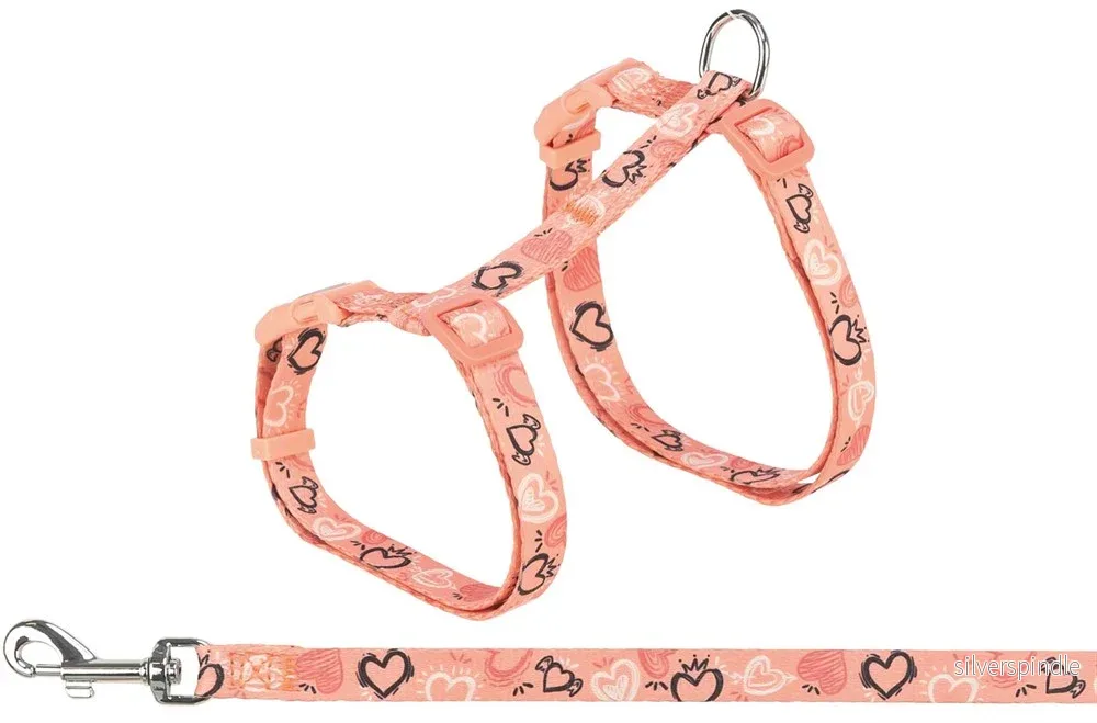 Kattsele med koppel, flower power, 35-59 cm/13 mm, 1,20 m